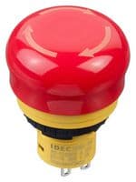 IDEC - AB6E-3BV02PRM - Commutateur d'arrêt d'urgence, DPST-NC, Push-Pull, Connexion rapide, A souder, 5 A, 125 V