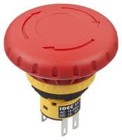 IDEC - XA1E-BV4U02TR - Commutateur d'arrêt d'urgence, DPST-NC, Push-Pull, Connexion rapide, A souder, 3 A, 250 V