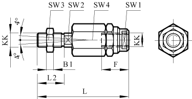 Beam coupling for cylinder diameter 50/63mm thread M16x1,5