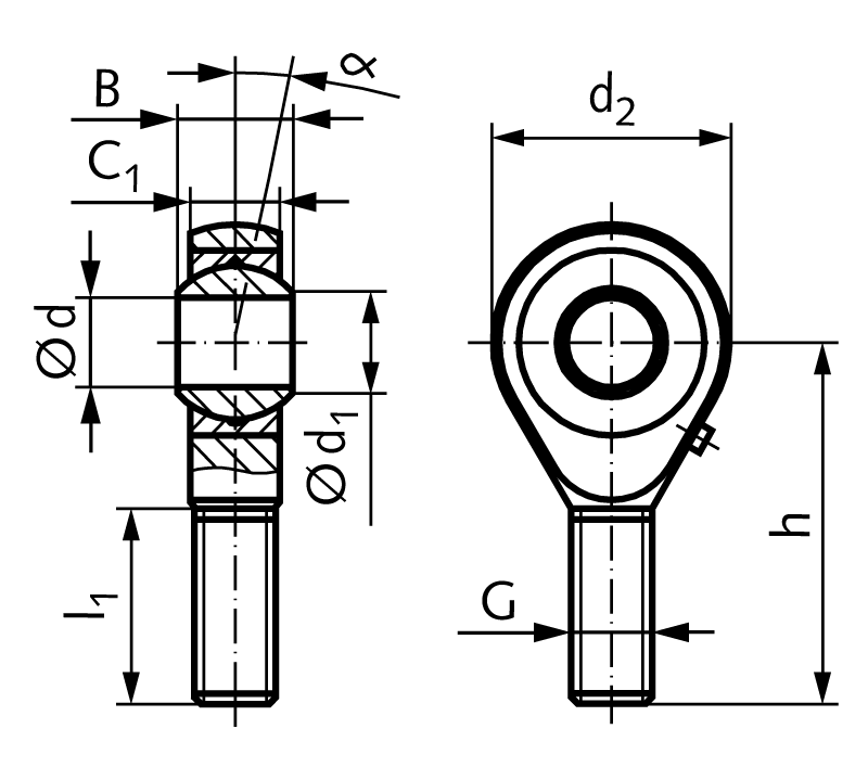 Rod end GS DIN ISO 12240-4 series K external thread M5 right == Initial lubrication required before use ==