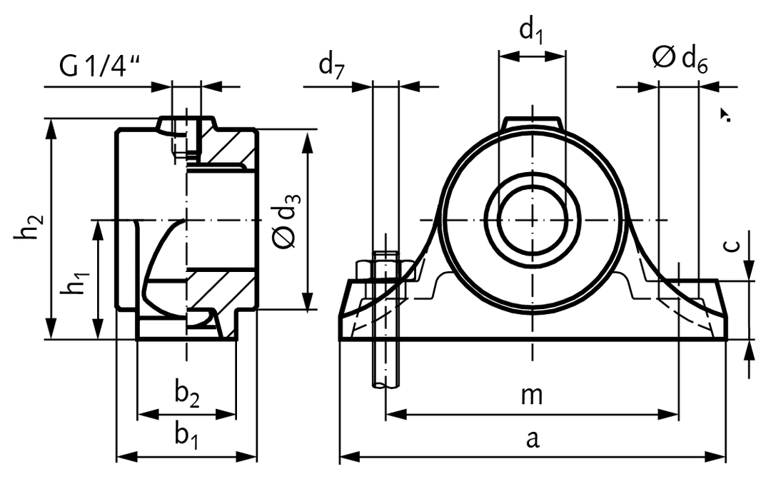 Heavy-duty pillow block bearing DIN 504 A with red brass bush bore 30mm D10 material grey cast iron