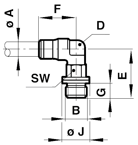 Swivel elbow screw-in connector 90° with sealing ring tube outer diameter 6mm, thread M5