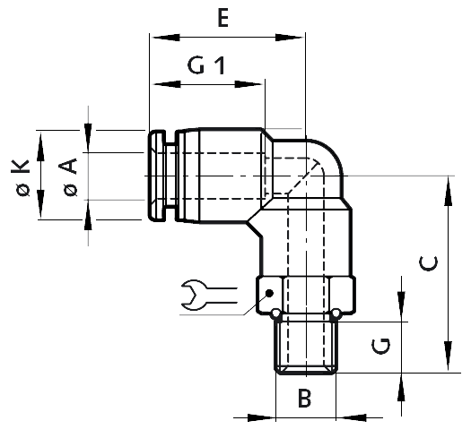 Swivel elbow adaptor tube outer diameter 6mm, thread G1/4