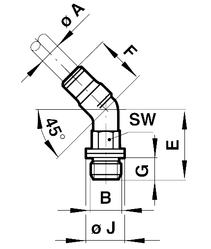 Swivel elbow screw-in connector 45° with o-ring tube outer diameter 6mm, thread G1/8A