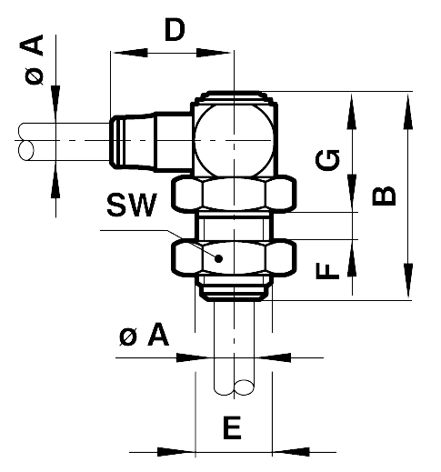 Swivel elbow bulkhead connector tube outer diameter 8mm