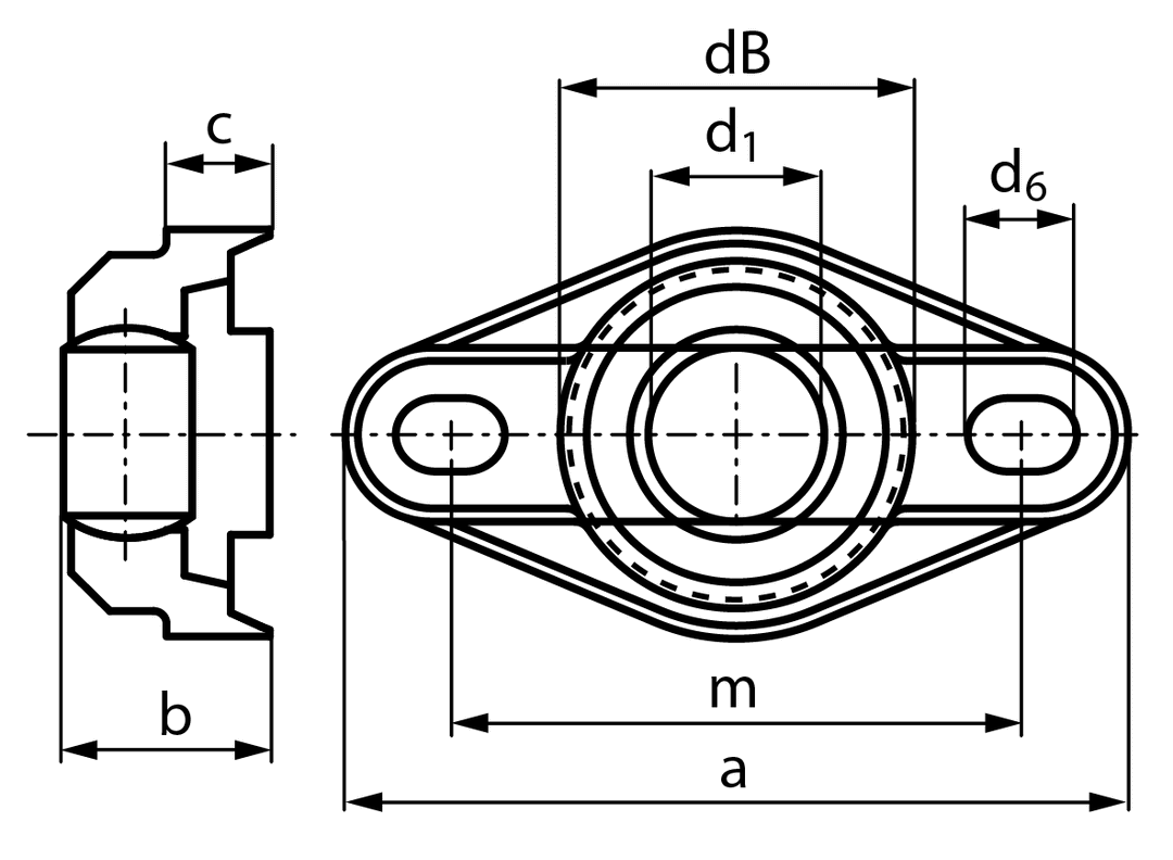 Flange block bearing igus igubal EFOM-04 2 mounting holes bore 4mm