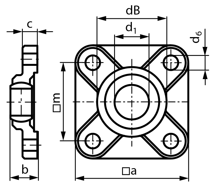 Flange block bearing igus igubal EFSM-05 4 mounting holes bore 5mm