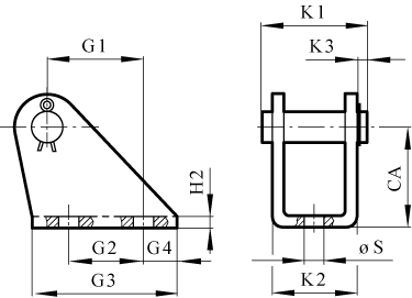 Rear hinge mounting with cotter pin for cylinder diameter 12/16mm