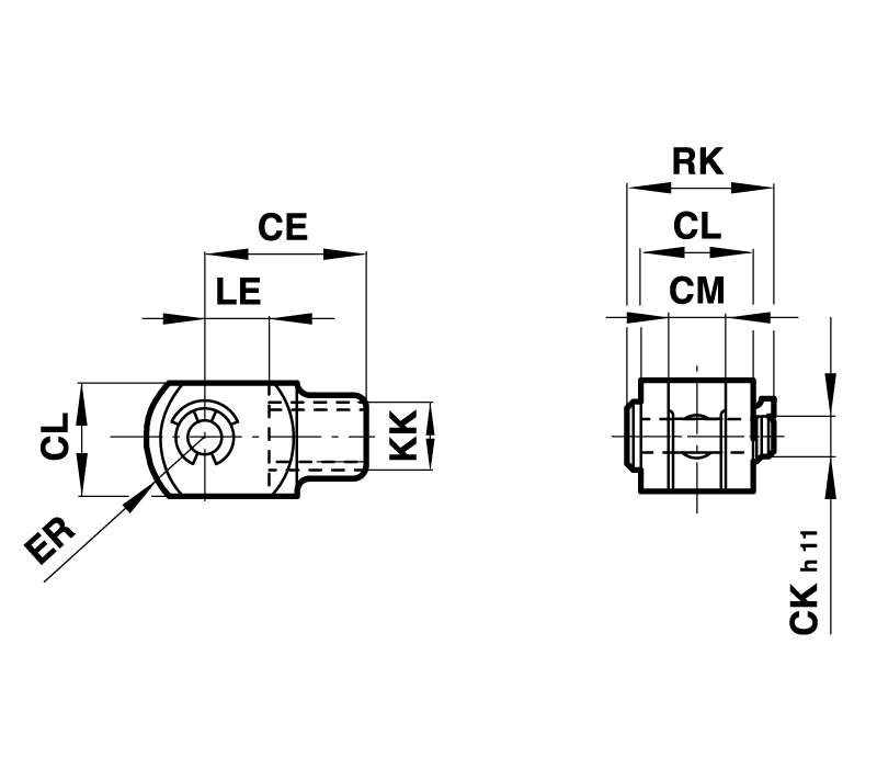Fork head for cylinder diameter 50/63mm M16x1,5