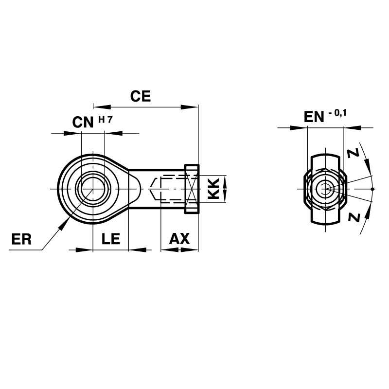 Rod end with ball joint for cylinder diameter 25/32mm thread M10x1,25