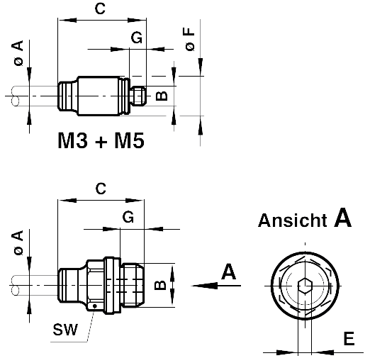 Straight adaptor with o-ring thread G1/8A tube outer diameter 4mm