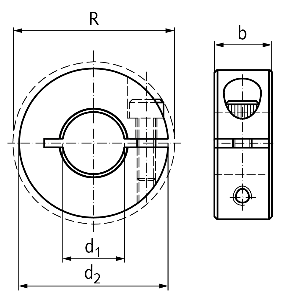 Clamp collar single-split steel C45 zinc-plated bore 14mm with screw DIN 912 12.9