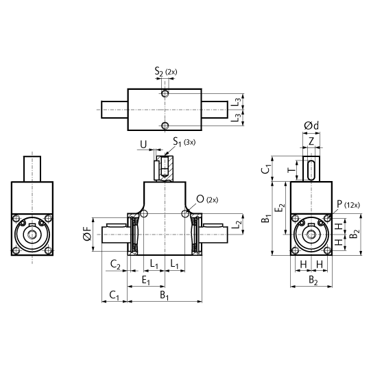 Bevel gearbox KEK version B size 1 ratio 1:1 shaft diameter 6mm housing length 32mm