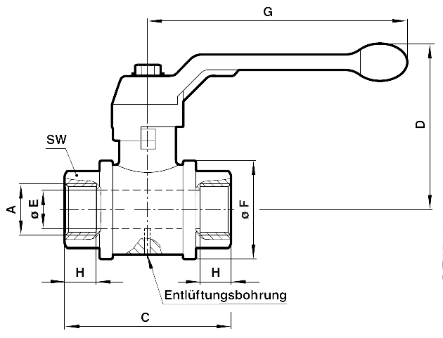 Ball valve exhausting full bore thread G1/4