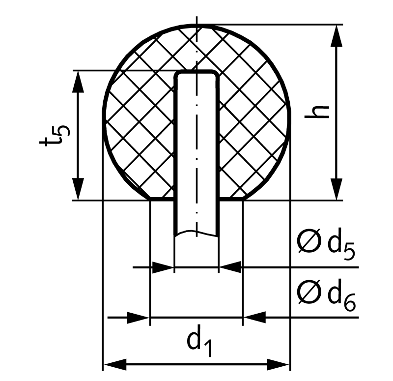 Ball knob DIN 319 version M with conical bore thermoplast PA6GV diameter 20mm for shaft 5mm