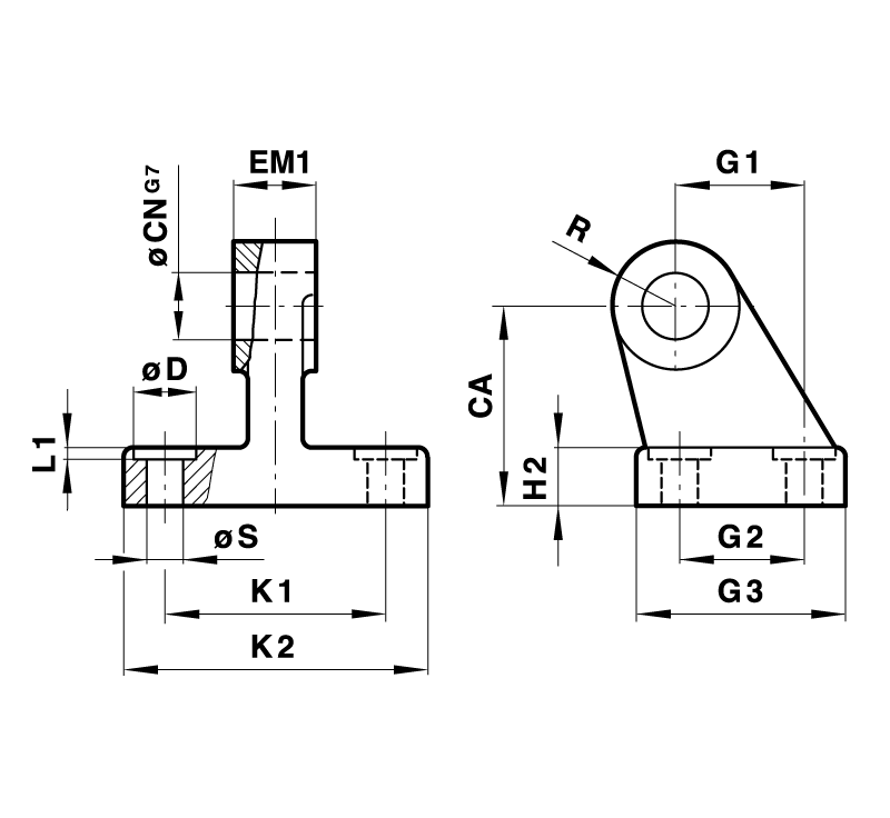 Bracket hinge for clevis mounting, rigid, narrow version for cylinder diameter 50mm