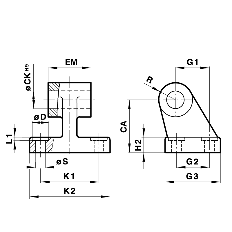 Bracket hinge for clevis mounting, rigid, wide version for cylinder diameter 80mm