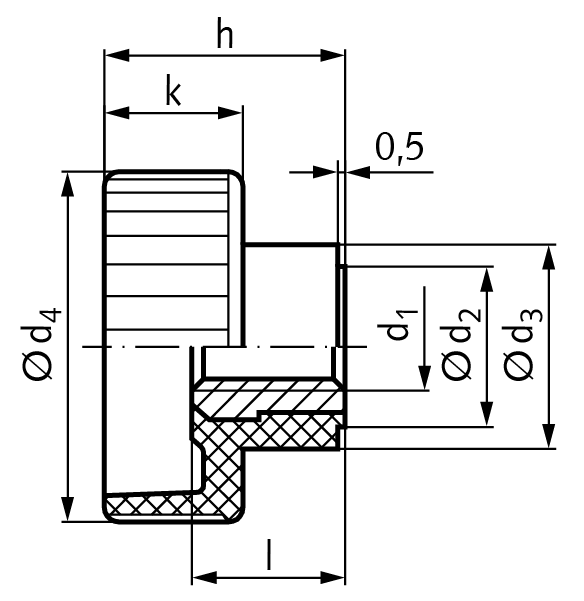Hollow knurled nut 420 M4 bush steel zinc plated