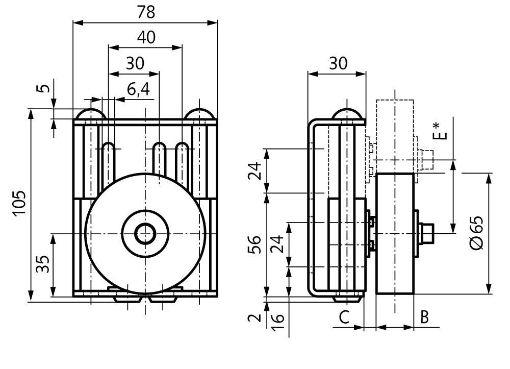 Belt tensioner SPANN-BOY® TS Roller-Ø 65mm Roller width 30mm