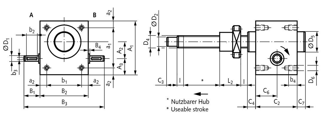 Worm gear screw jack NPK size 3 version C basic gearbox without spindle for spindle KGT 25×5 (For operating instructions please visit the download area of our website www.maedler.de)