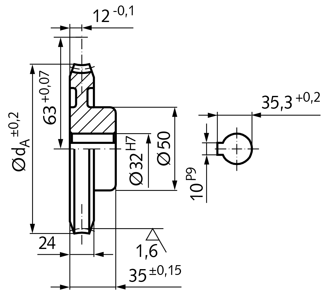 Precision worm wheel centre distance 63mm i=34 34 teeth
