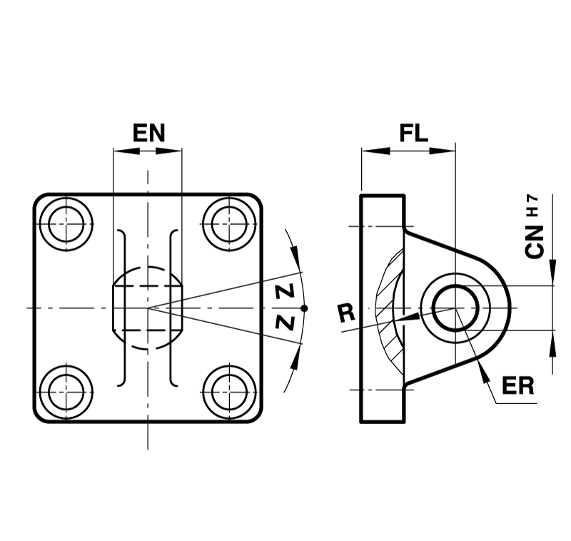 Universal rear eye with ball joint for cylinder diameter 32mm