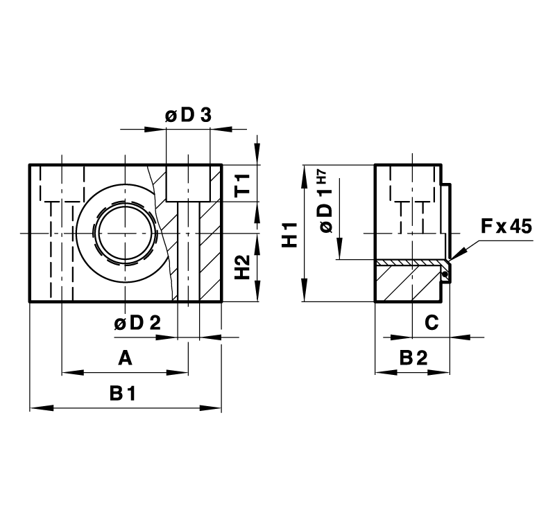 Swivel bearing set for detachable trunnion mounting for cylinder diameter 32mm