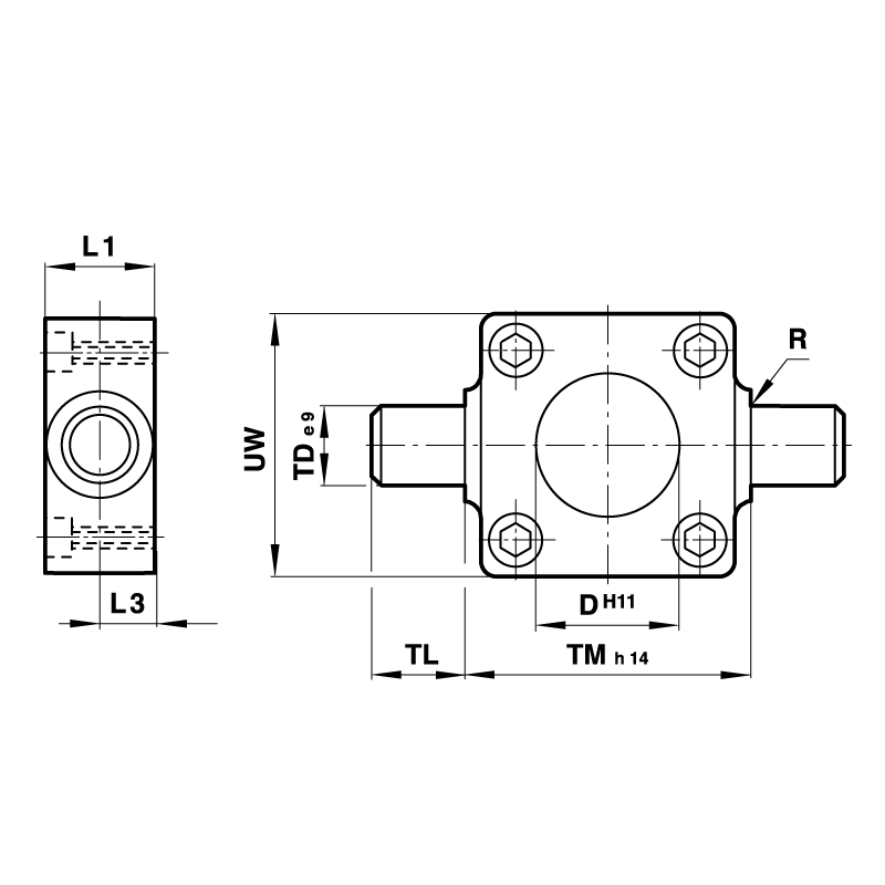 Detachable trunnion mounting (front or rear) for cylinder diameter 50mm