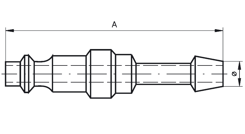 Hosetail with hose connector ø9 for quick coupling