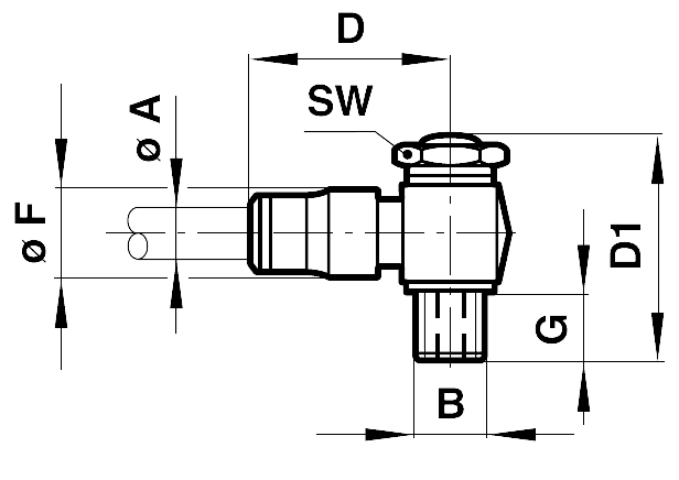 Swivel elbow adaptor with sealing ring tube outer diameter 4mm, thread G1/8A