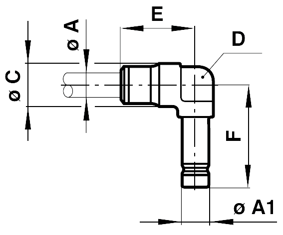 Elbow push-in connector tube outer diameter 4mm, pin outer diameter 4mm