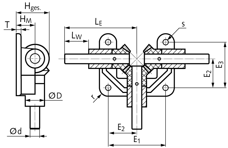 Open angular drive OW3 with polyacetal bevel gears stainless steel shafts Ø 10mm module 2 16 teeth 1:1 version 20