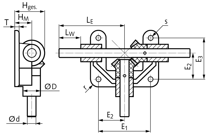 Open angular drive OW3 with polyacetal bevel gears stainless steel shafts Ø 15mm module 3 16 teeth 1:1 version 30R