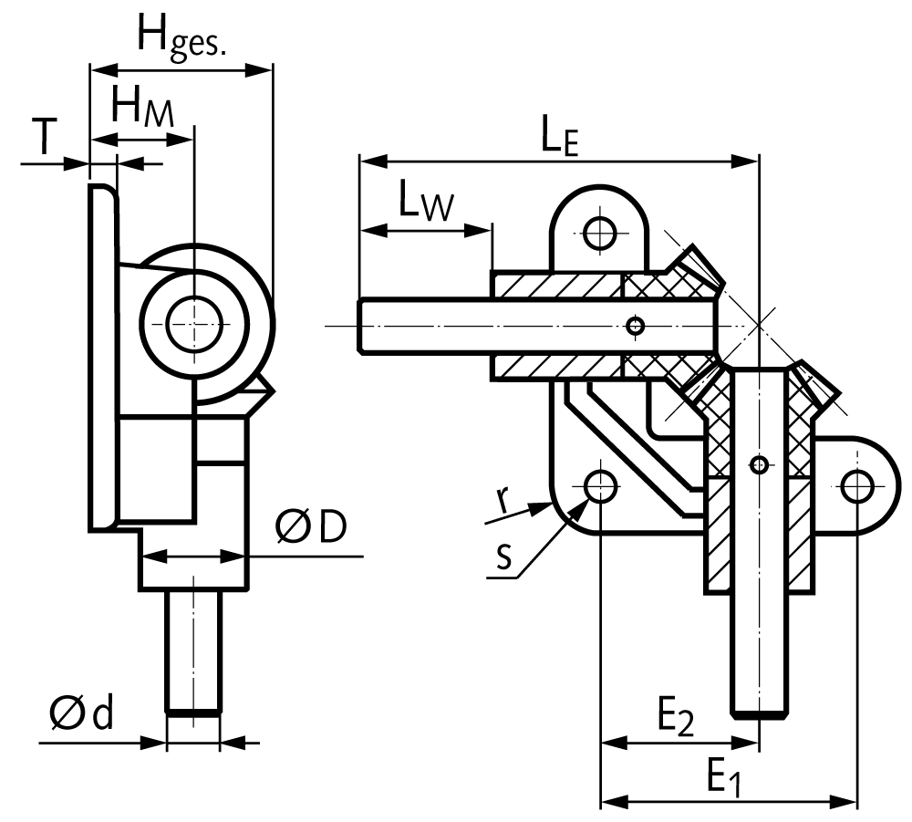 Open angular drive OW2 with polyketone bevel gears stainless steel shafts Ø 5mm module 1 16 teeth 1:1 version 10