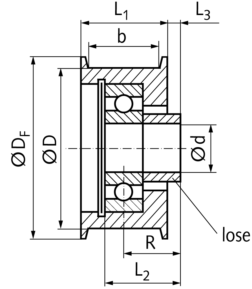 tensioning roller – idler TS nominal size ø20mm x 8mm with separate distance bush for easy assembly