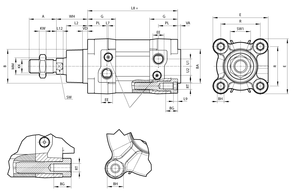 Double-acting standard cylinder ISO 15552 cylinder diameter 50mm stroke 160mm pressure max. 12 bar