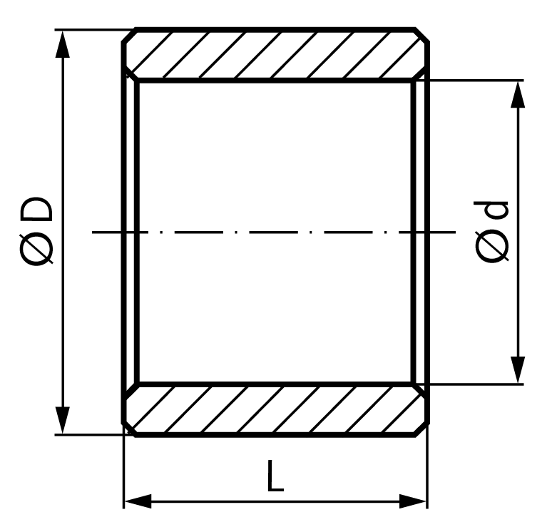 Cylindrical bush slotted version 6 x 8,0 x 10 mm