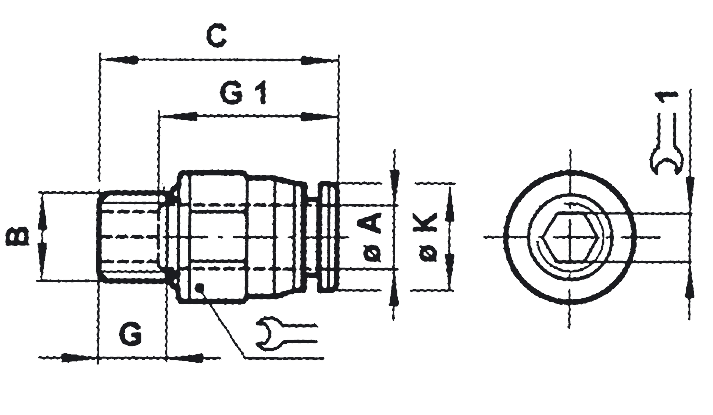 Straight adaptor tube outer diameter 6mm, thread G1/4