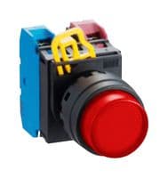 IDEC - YW1L-A2E10Q4R - Commutateur bouton-poussoir industriel, YW Series, 22.3 mm, SPST-NO, Maintenu, Rond relevé, Rouge