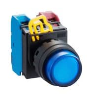 IDEC - YW1L-AF2E10Q4S - Commutateur bouton-poussoir industriel, YW Series, 22.3 mm, SPST-NO, Maintenu, Rond relevé, Bleu