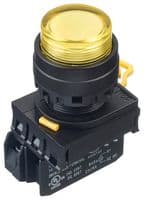 IDEC - YW1L-AF2E10QM3Y - Commutateur bouton-poussoir industriel, YW Series, 22.3 mm, SPST-NO, Maintenu, Rond relevé, Jaune