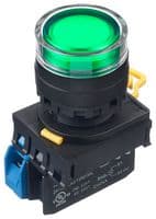 IDEC - YW1L-MF2E10Q4G - Commutateur bouton-poussoir industriel, YW Series, 22.3 mm, SPST-NO, Momentané, Rond relevé, Vert