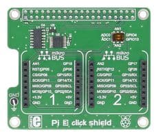 MIKROELEKTRONIKA - MIKROE-2756 - Carte d'extension, Shield Pi 3 Click pour Raspberry Pi, 2 Connecteurs MikroBUS pour Clickboard