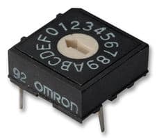 OMRON ELECTRONIC COMPONENTS - A6R-161RF - Commutateur codé rotatif, A6R Series, Traversant, 16 Positions, 24 VDC, Hexadécimale, 25 mA