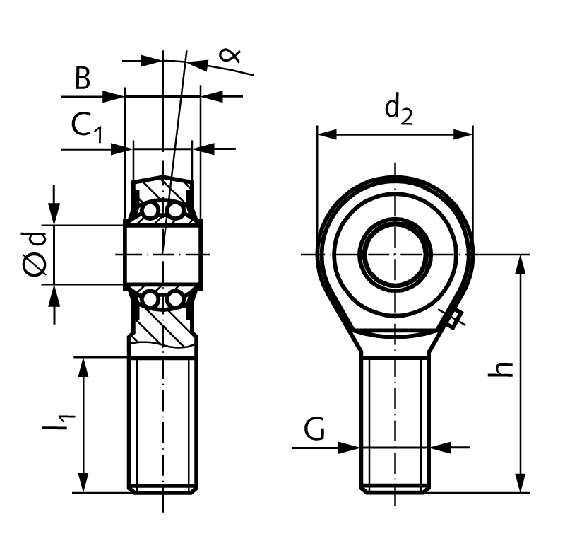 Rod end BR-R DIN 12240-4 series K external tread M12 right with spherical ball bearing stainless