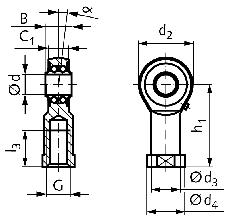 Rod end BR-R DIN 12240-4 series K internal tread M12 right with spherical ball bearing stainless