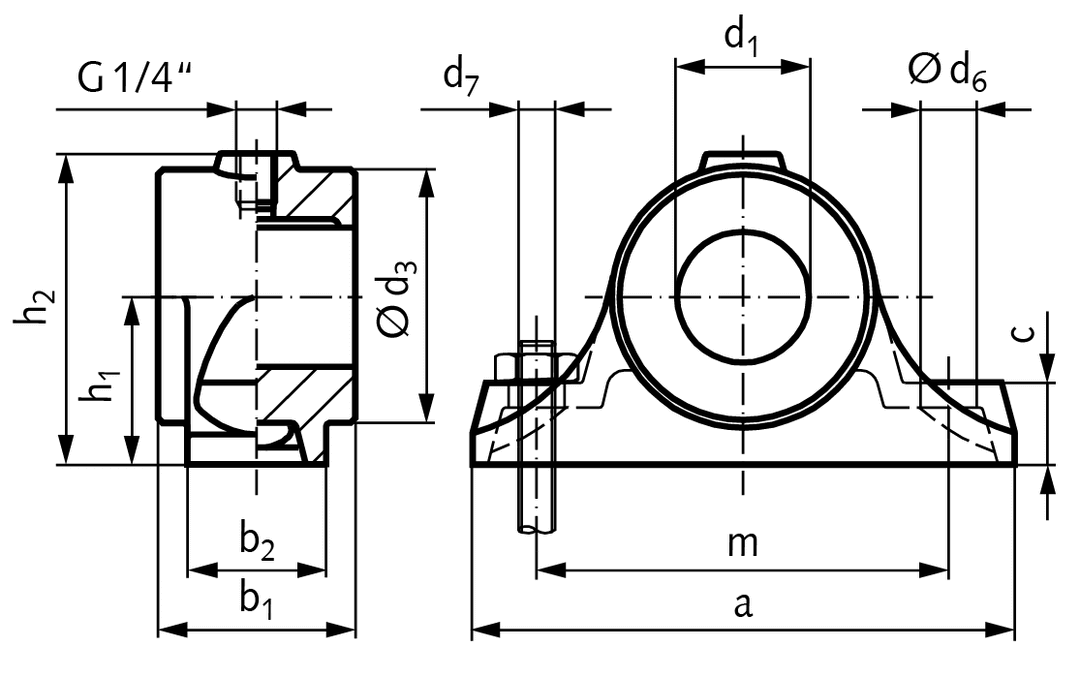 Heavy-duty pillow block bearing DIN 504 B without bush bore 35mm D7 material grey cast iron