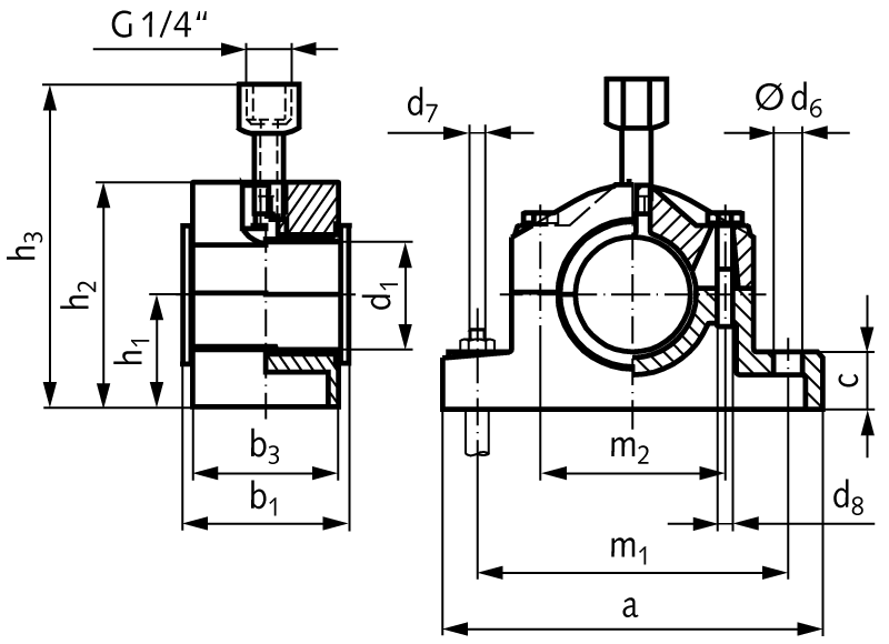 Cap bearing DIN 505 L with bearing shells of red brass bore 40mm D10
