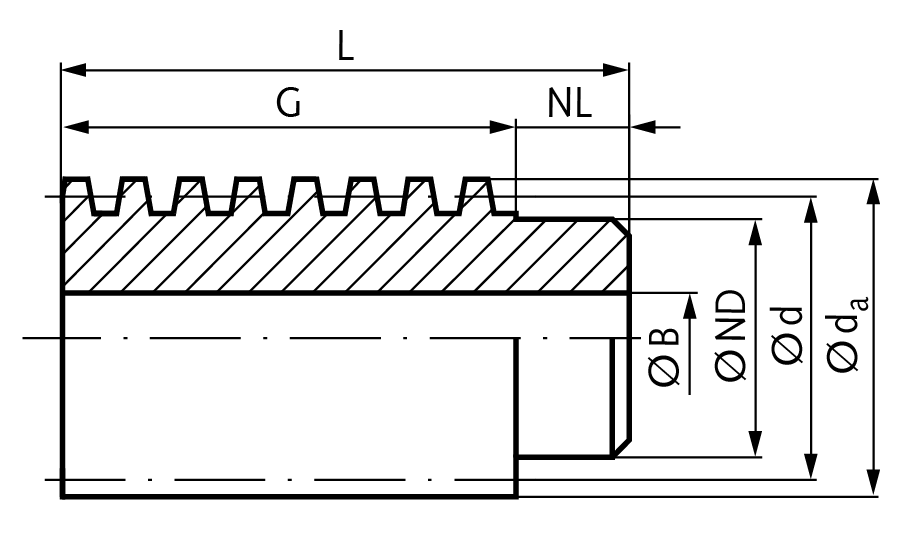 Hollow worm made of steel 11SMn30+C module 0.75 single-thread right hand