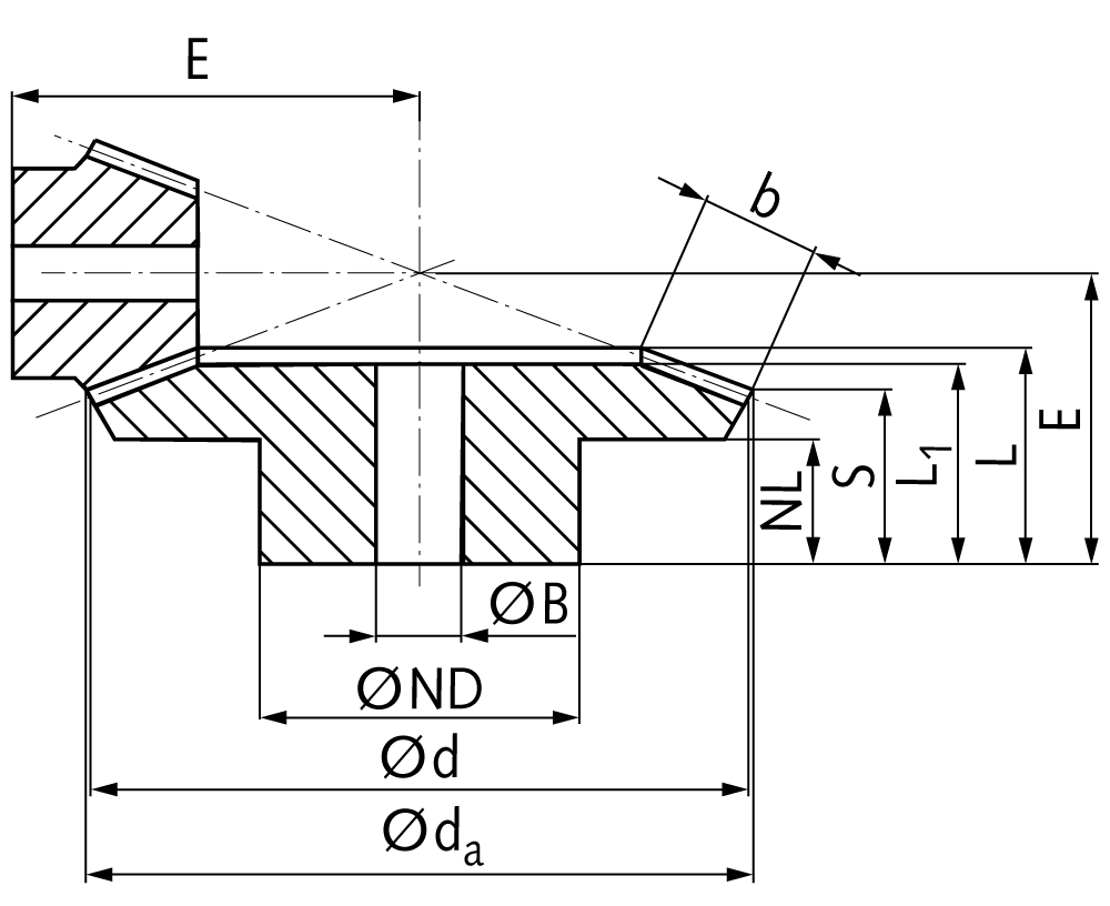 Bevel gear made of steel module 4 16 teeth i=3:1 milled